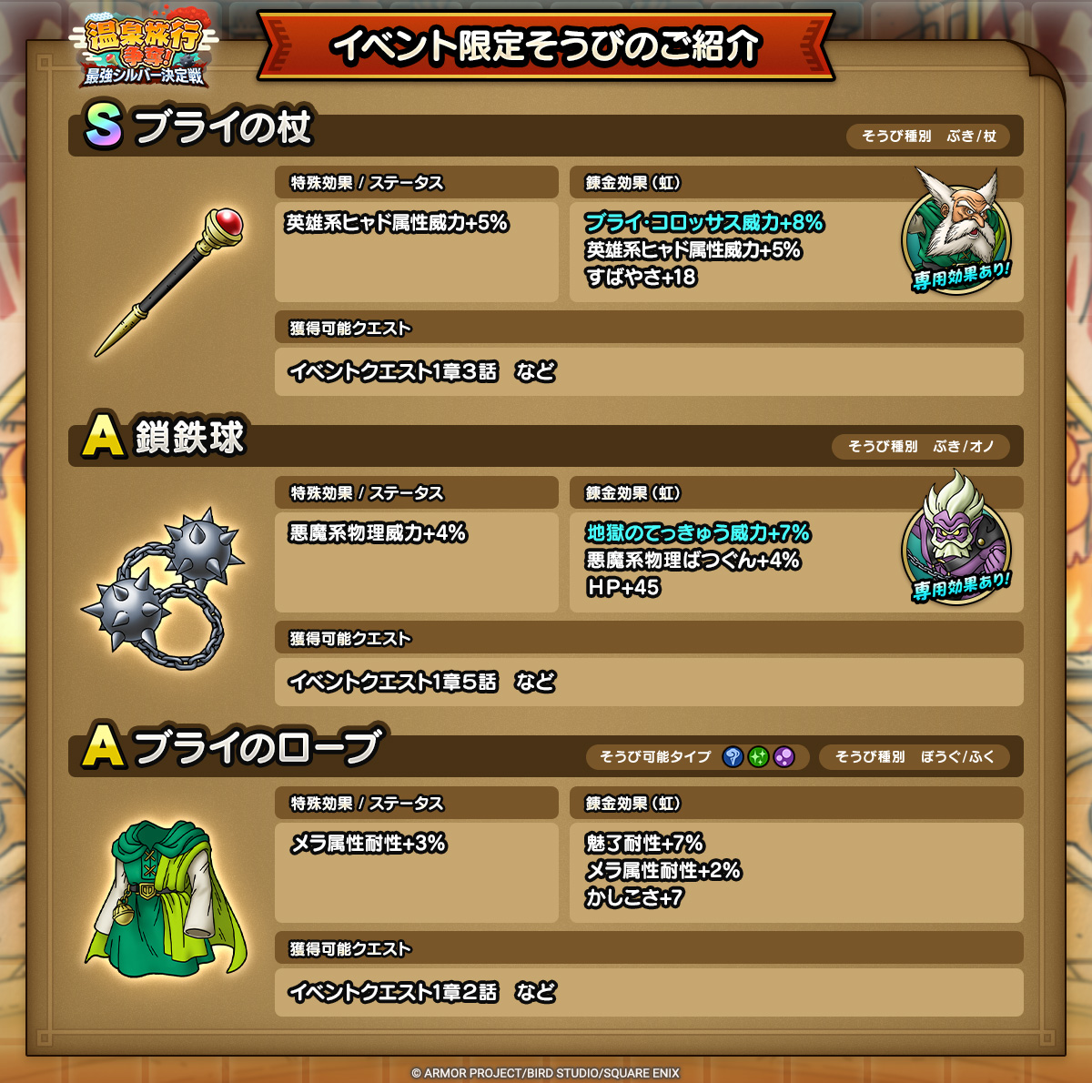 ドラクエタクトのイベント「温泉旅行争奪！ - 第1弾」のそうび紹介